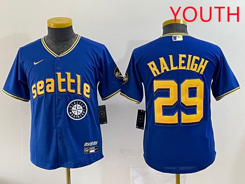 Youth Seattle Mariners 29 Raleigh Blue City Edition 2025 Nike MLB Jersey style 7